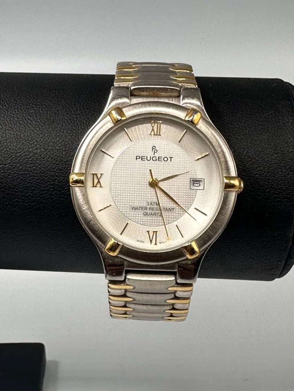 Peugeot Watch Mens Silver Gold Two Tone Date Window 32MM New Battery 8